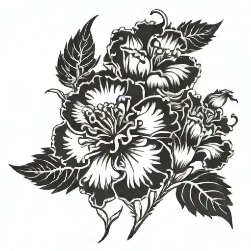 Three Black And White Flowered Mexican Carnations One Below The Other