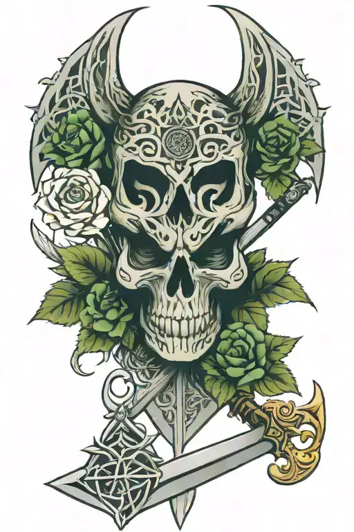 Skull Wolf Rose Sword Celtic