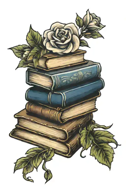 Stack Of Books With Dainty Flower Blooming