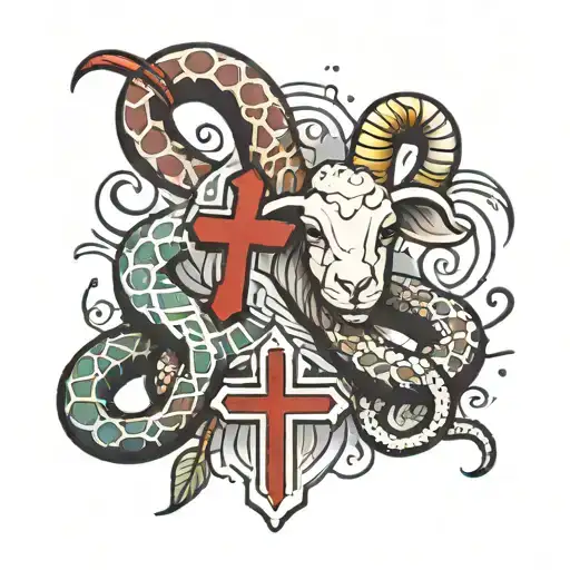 Lamb Bleeding With A Cross Stepping On A Snake