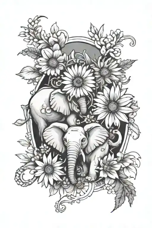 Gerber Daisy With Elephants And Libra Symbol