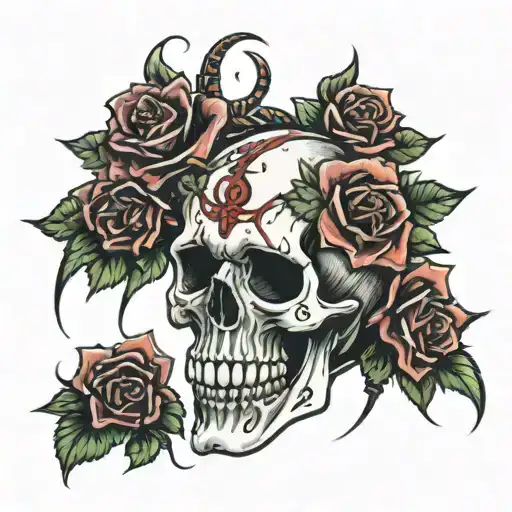 Bloody Skull And Roses Wrapped In Centipede