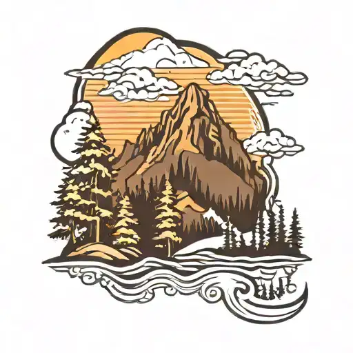 The Shape Of Washington State Outline With Mount Rainier Inside With Trees And Water