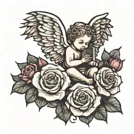 Baby Angel With Roses Around With A Bible Verse At The Top