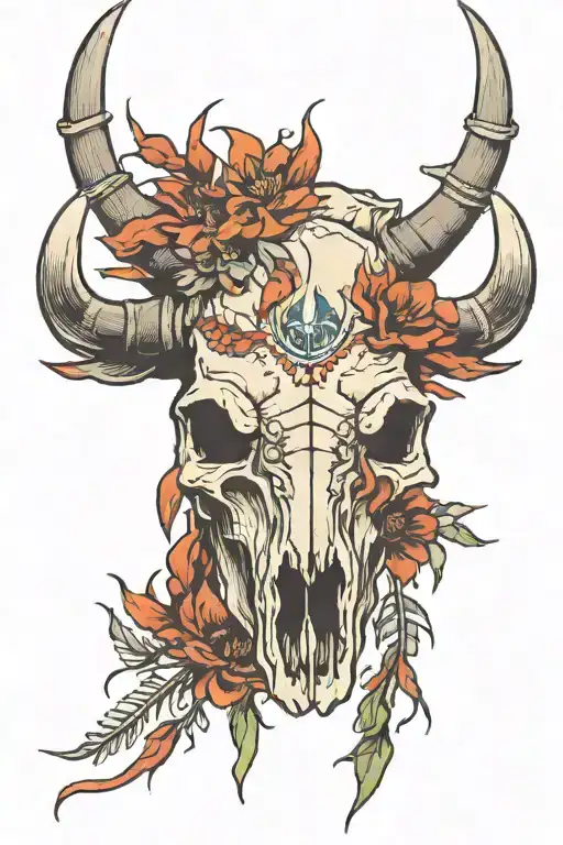 Bison Bill Skull With Indian Paint Brush