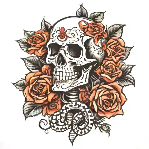 Skull And Roses Snake Wrapped