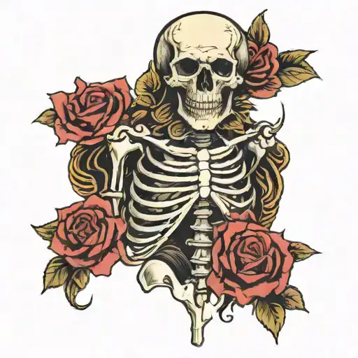 Skeleton With Rose Intertwined