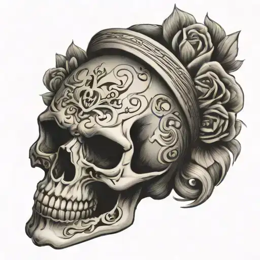 Skull With H Engraved On It Tattoo