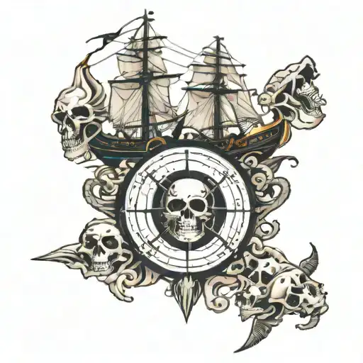Skulls Slave Ship Compass Dragon