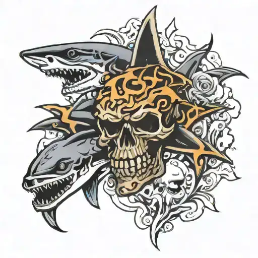 Fire Skulls And Sharks