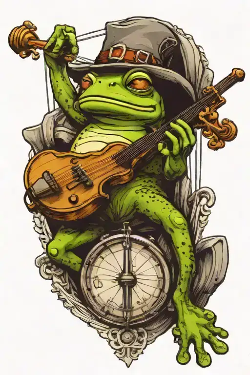 Frog Playing Violin Sitting On Sail Mast Ship With Seal