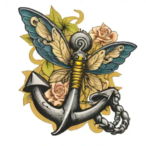 Anchor With A Dragonfly Flying Over The Top