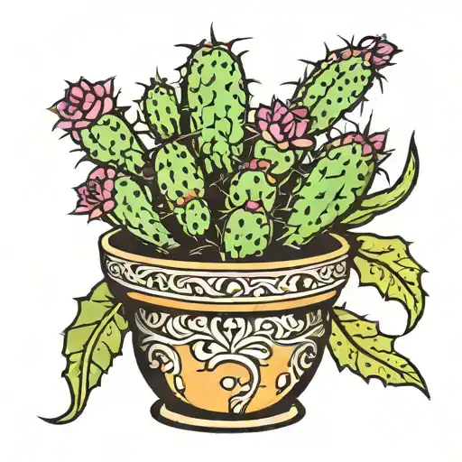 Cactus In A Decorated Pot