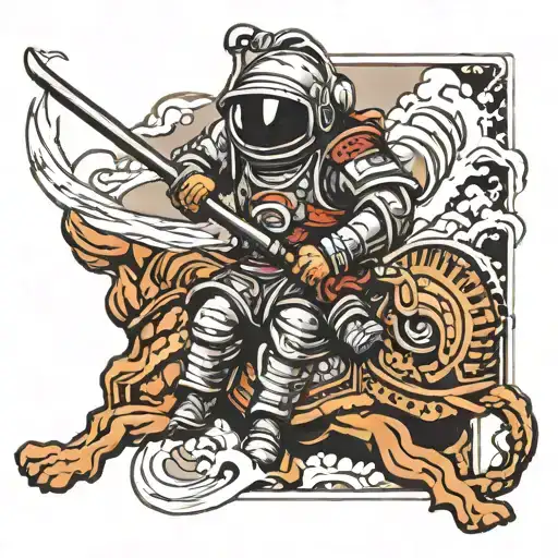 Astronaut Samurai Warrior Riding