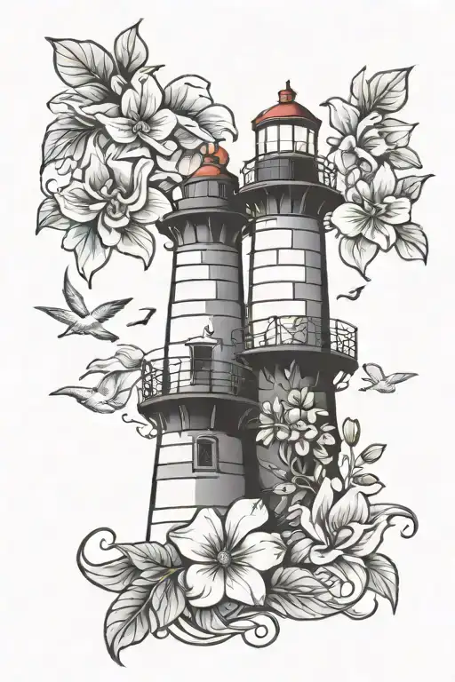 Lighthouse And Flowers Realistic