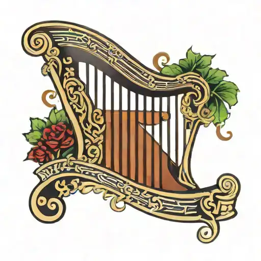 Irish Harp In Front Of Tartan Background