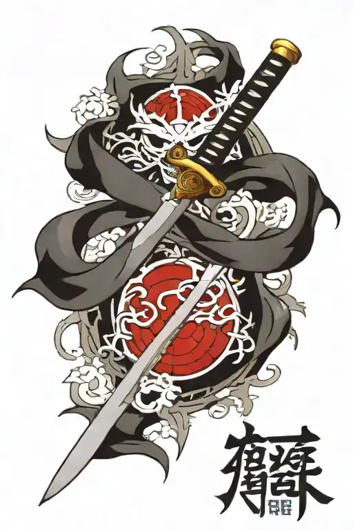 Katana Written Honor In Japanese On The Blade Of The Sword
