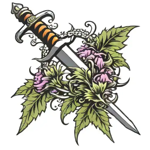 Sword With Scottish Thistle Intertwined