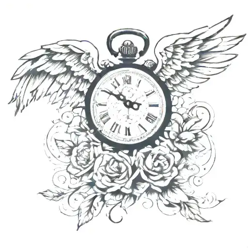 Clock And Wings Of An Angel Holding Hands Reaching