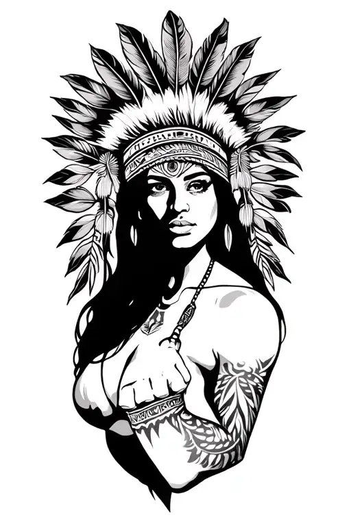 Fist Nation Woman Wearing Feather Headband