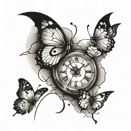 Broken Clock With 3 Butterflies