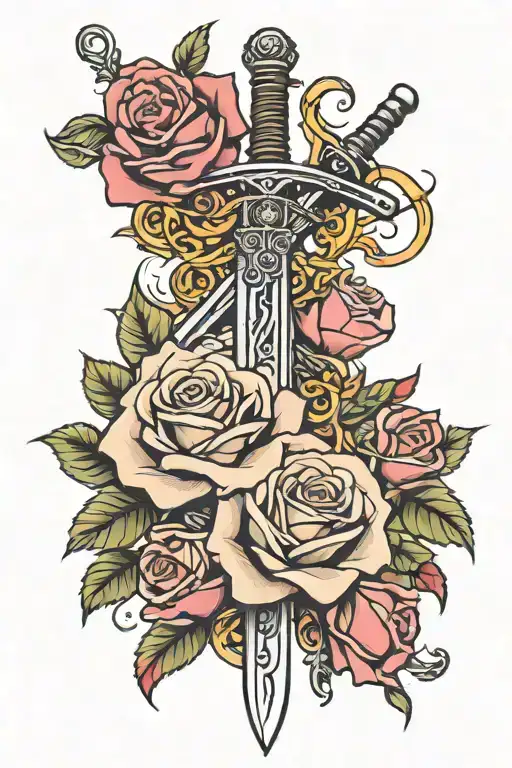 Roses Surrounding Sword Intertwined