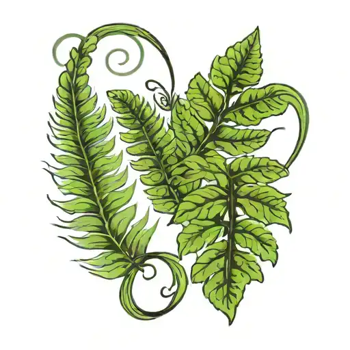 Fern Leaf With Two Hearts Intertwined