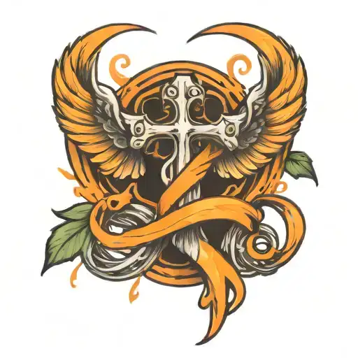 Caduceus With Orange Cancer Ribbon Wrapped