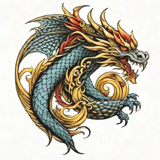 Dragon Holding The Tail Of A Phoenix In His Jaw