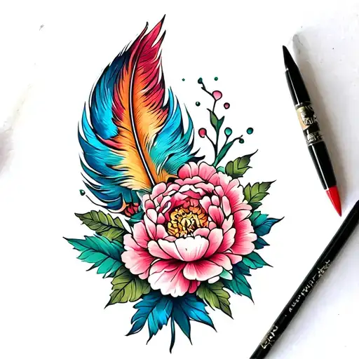 Phoenix Feather With Peonies