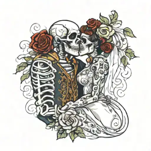 Doumad Bride Skeleton Design In Doumad Bridal Dress While Kissing Too