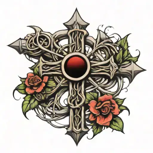 Cross With Crown Of Thorns Above