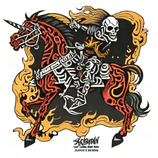 Skelton Warrior On A Fire Horse With Karma Kills Quote In Lightning