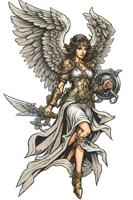 Haloed Female Warrior Angel With Wings