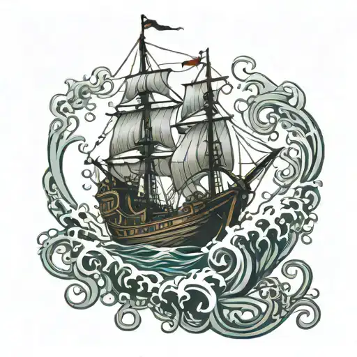 Kraken Pulling Island Into Ocean Scene