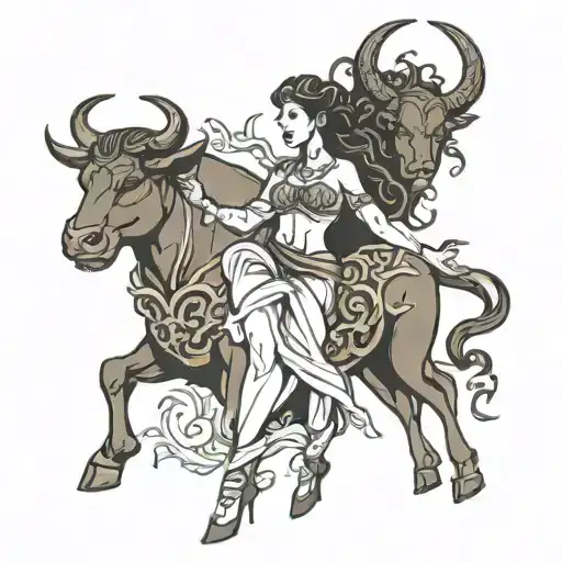 Taurus Goddess With Bull Mythical