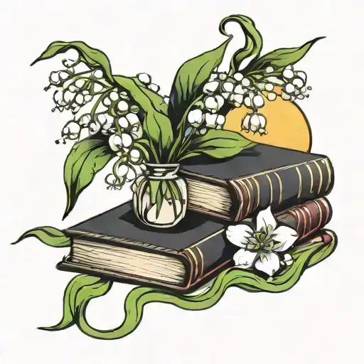 Lilly Of The Valley Flower With The Moon And Books
