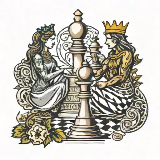 Queen Chess King Chess Piece Featuring Elements Like Trees
