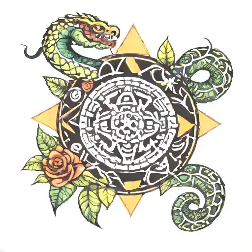 Snake And Aztec Design Incorporating Elements