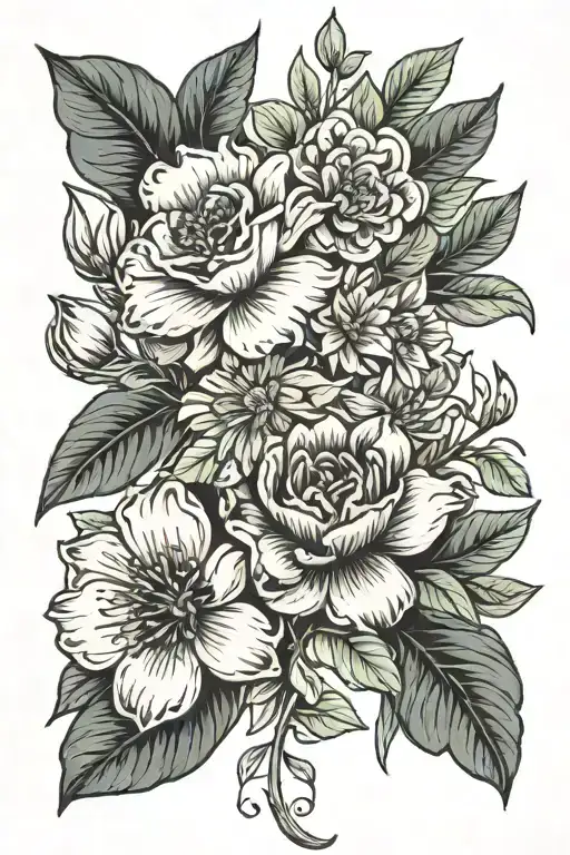 Birth Flower Bouquet Fine Line