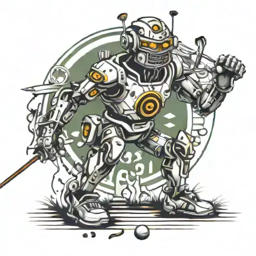 Golf Player Mixed With Robot