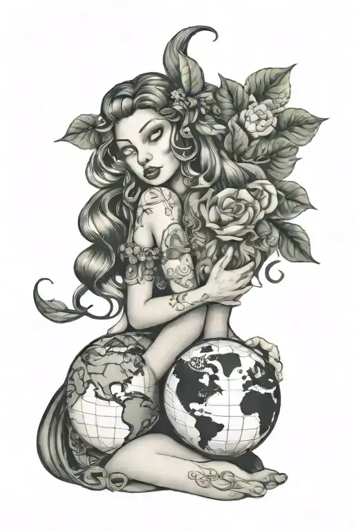 Mother Earth Girl Hugs A Globe Making Emphasis