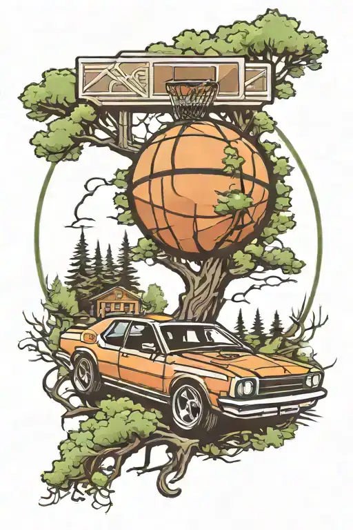 Basketball With Car And Trees
