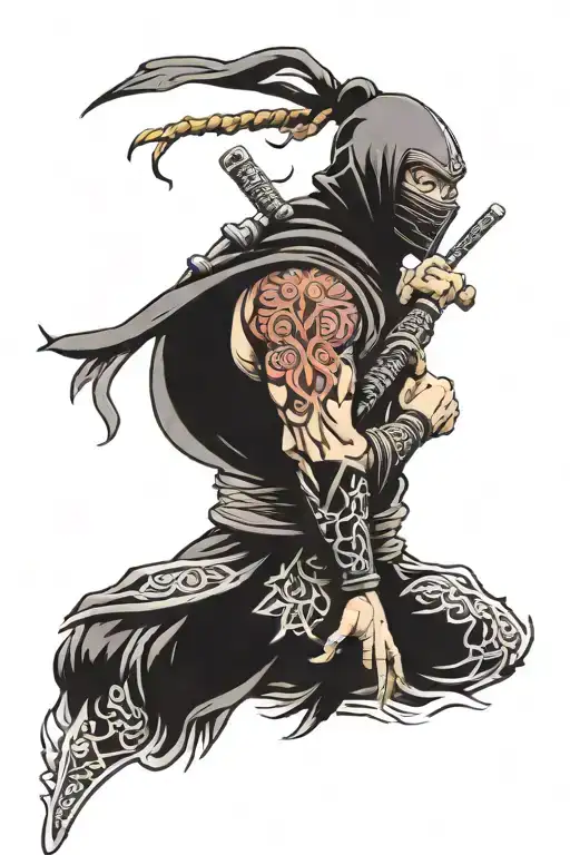 Dark Ninja With Some Oriental Houses In The Background