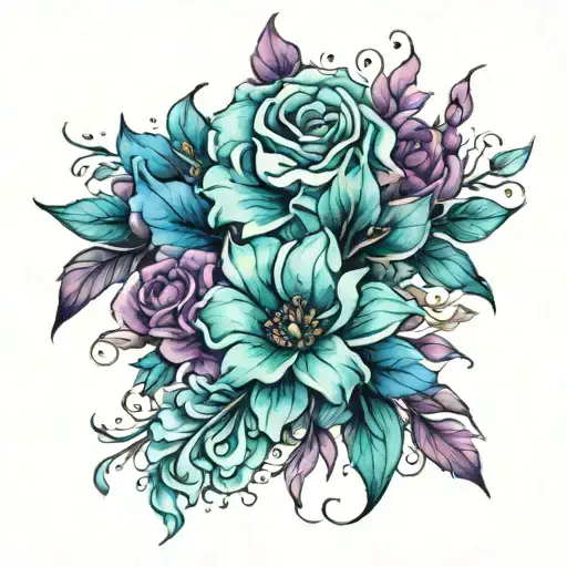 Watercolor Floral Teal Purple