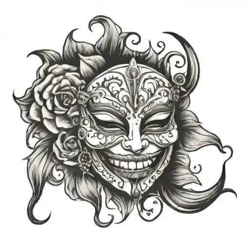 Laugh Cry Mask Mini Tattoo Design Incorporating Elements