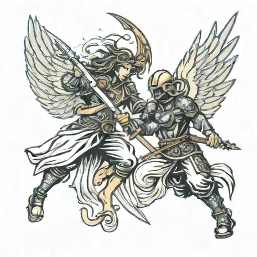 Angel And Devel Fighting With Their Swords