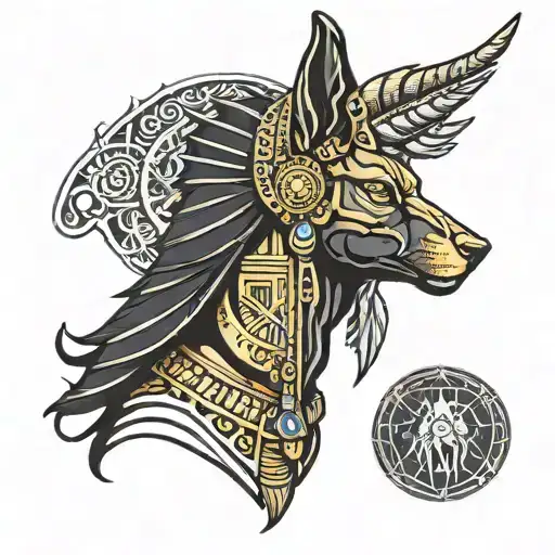 Amun Ra Egyptian God Anubis Portrait With Half