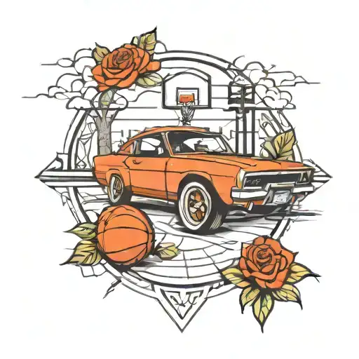 Basketball Court With Cars And Rose