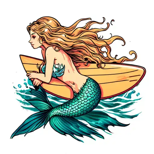 Mermaid With Surf Board